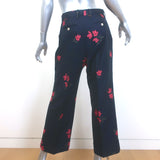 Gucci Floral Jacquard Wide Leg Trousers Navy Cotton-Wool Size 44