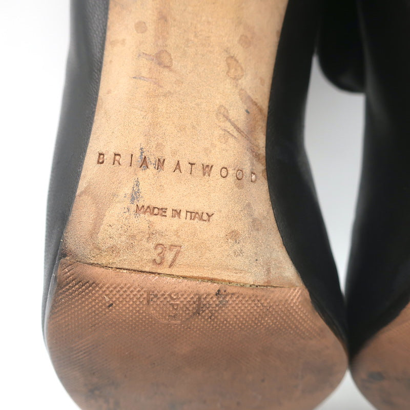 Brian Atwood Foldover Pointed Toe Booties Black Leather Size 37