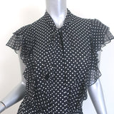 Michael Kors Polka Dot Tie-Neck Ruffled Midi Dress Black & White Silk Size 8
