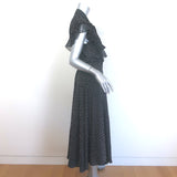 Michael Kors Polka Dot Tie-Neck Ruffled Midi Dress Black & White Silk Size 8