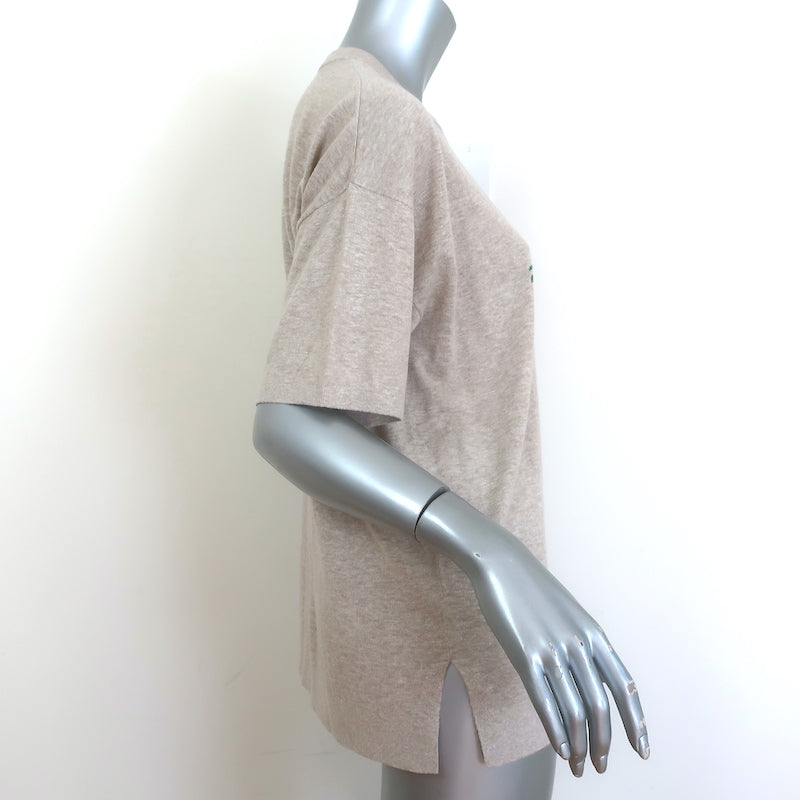 KULE Keanu Palm Tree Sweater Tee Taupe Knit Size Medium Short Sleeve Top