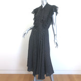Michael Kors Polka Dot Tie-Neck Ruffled Midi Dress Black & White Silk Size 8
