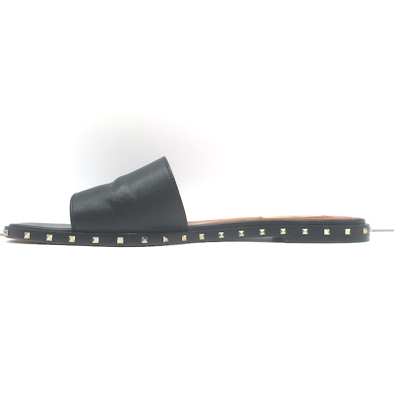 Valentino Soul Rockstud Flat Slide Sandals Black Leather Size 40