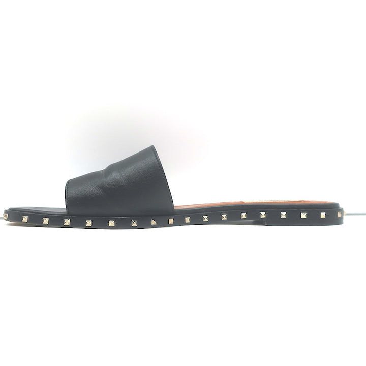 Valentino Soul Rockstud Flat Slide Sandals Black Leather Size 40