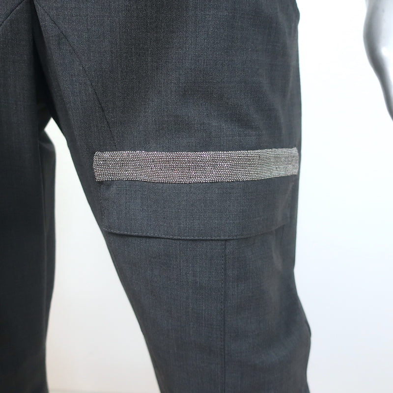 Brunello Cucinelli Monili-Embellished Suspender Trousers Charcoal Size 42