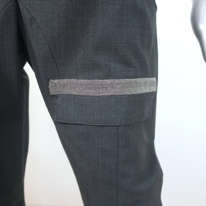 Brunello Cucinelli Monili-Embellished Suspender Trousers Charcoal Size 42