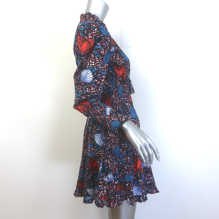 Ulla Johnson Ismaya Puff Sleeve Mini Dress Blue/Multi Shell Print Cotton Size 4