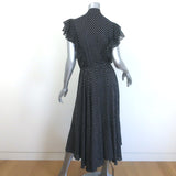 Michael Kors Polka Dot Tie-Neck Ruffled Midi Dress Black & White Silk Size 8