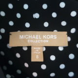 Michael Kors Polka Dot Tie-Neck Ruffled Midi Dress Black & White Silk Size 8