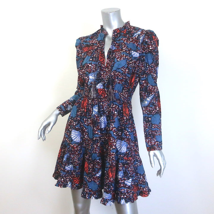 Ulla Johnson Ismaya Puff Sleeve Mini Dress Blue/Multi Shell Print Cotton Size 4