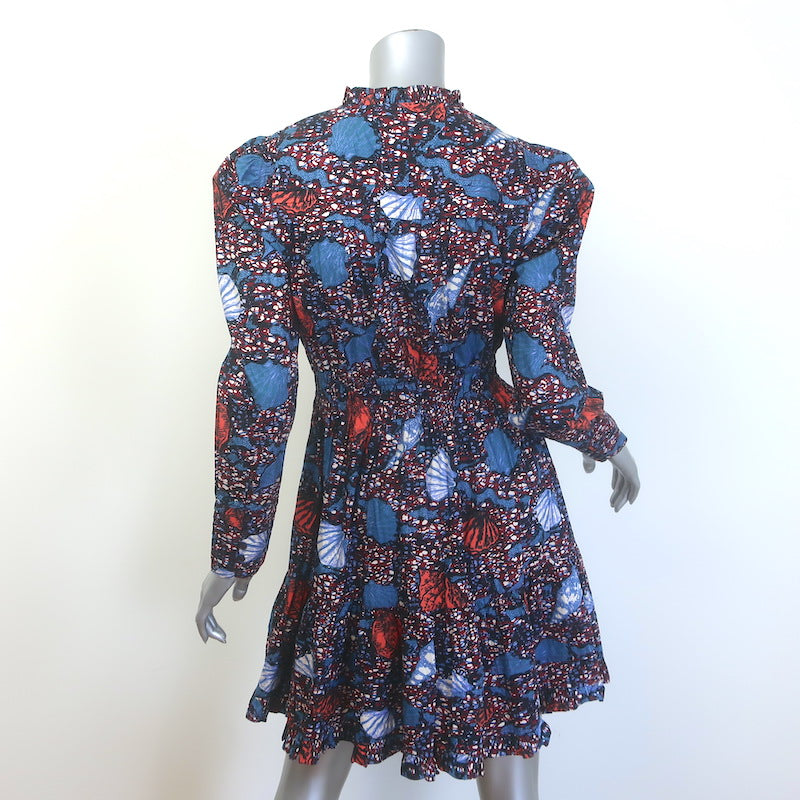 Ulla Johnson Ismaya Puff Sleeve Mini Dress Blue/Multi Shell Print Cotton Size 4