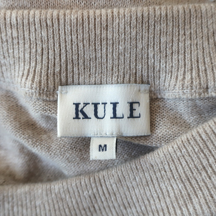 KULE Keanu Palm Tree Sweater Tee Taupe Knit Size Medium Short Sleeve Top