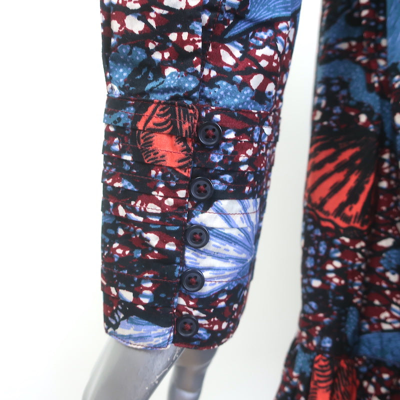 Ulla Johnson Ismaya Puff Sleeve Mini Dress Blue/Multi Shell Print Cotton Size 4