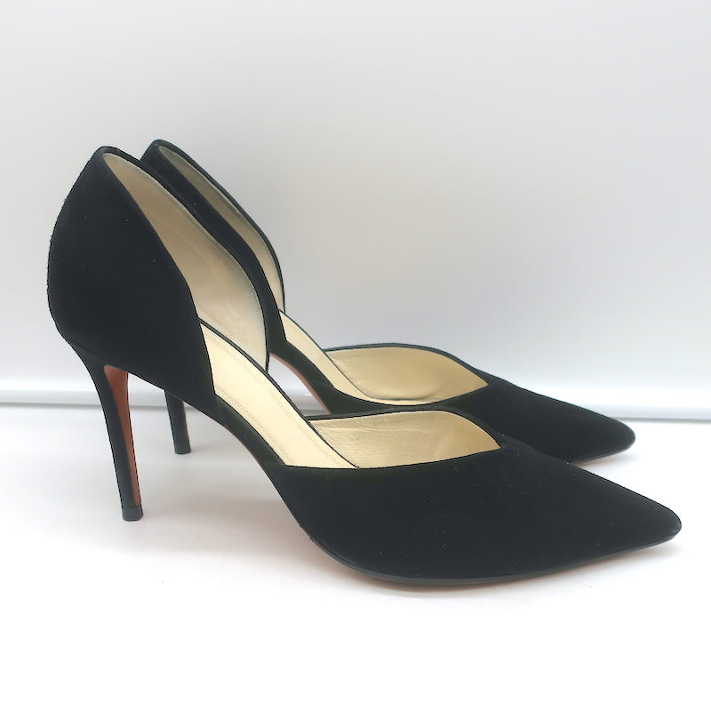 Jimmy Choo London Womens Black Suede Rhinestone Peep Toe High Heel Pumps  Size 37 | eBay