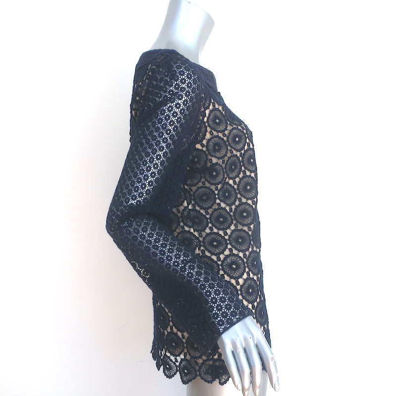 Tory Burch Janeen Crochet Lace Top Navy Size 6 Long Sleeve Blouse