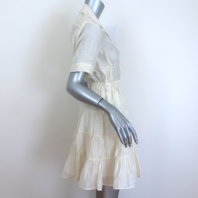 Sandro Tanzanite Ruffled Shirtdress Ecru Size 36 Short Sleeve Mini Dress NEW