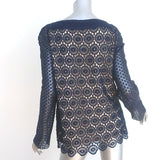 Tory Burch Janeen Crochet Lace Top Navy Size 6 Long Sleeve Blouse