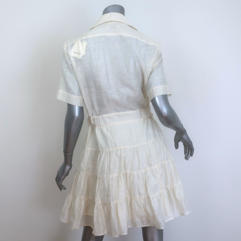 Sandro Tanzanite Ruffled Shirtdress Ecru Size 36 Short Sleeve Mini Dress NEW