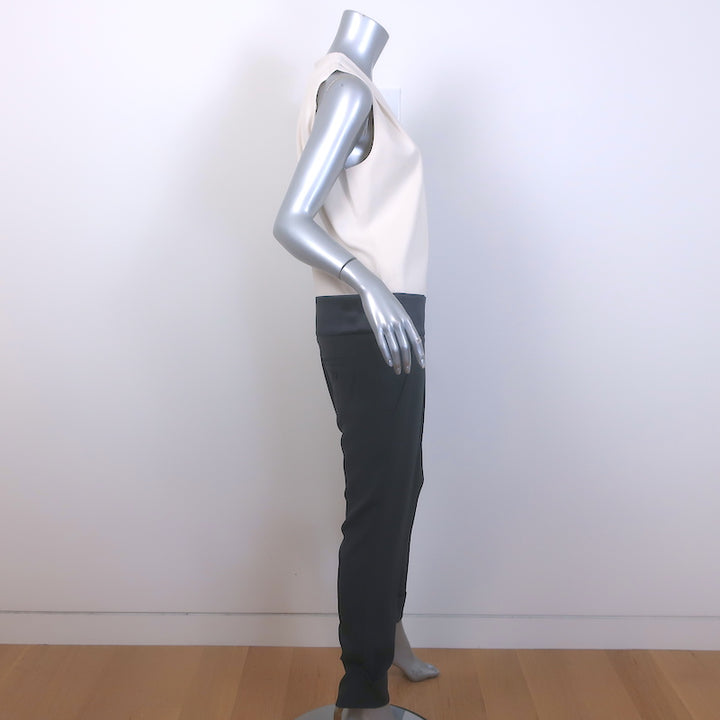 Brunello Cucinelli Two-Tone Sleeveless Jumpsuit Cream/Charcoal Silk Size Medium