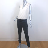 Brunello Cucinelli Two-Tone Sleeveless Jumpsuit Cream/Charcoal Silk Size Medium