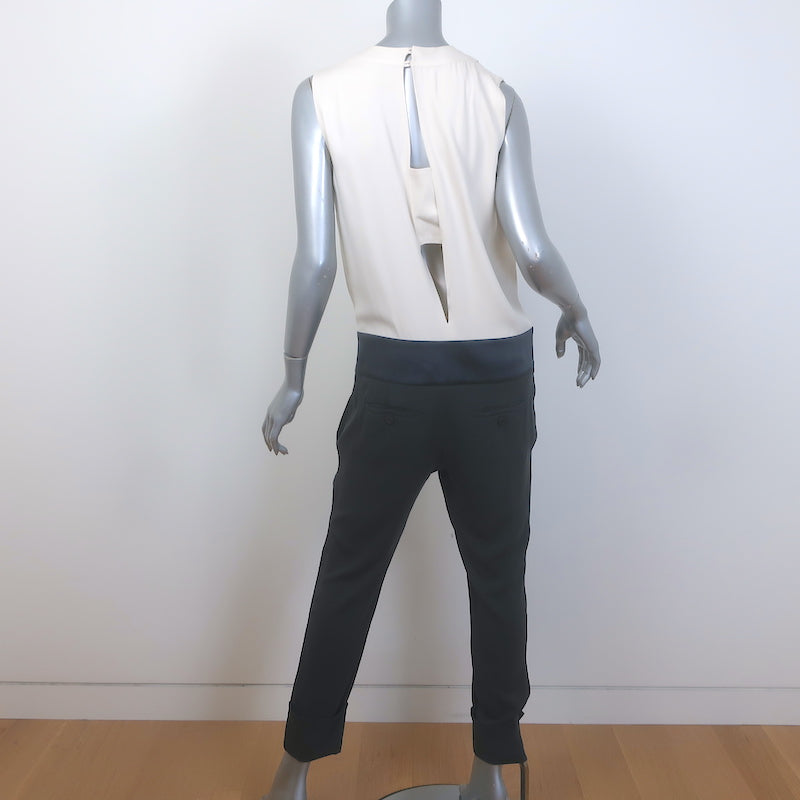 Brunello Cucinelli Two-Tone Sleeveless Jumpsuit Cream/Charcoal Silk Size Medium