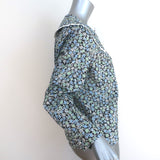 Maje Ruffled Collar Top Blue Floral Print Cotton Size 3 Long Sleeve Blouse