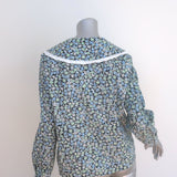 Maje Ruffled Collar Top Blue Floral Print Cotton Size 3 Long Sleeve Blouse