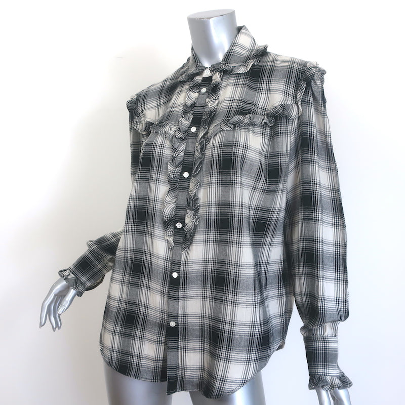 Polo Ralph Lauren Ruffle-Trim Plaid Western Shirt Black/Cream Size Medium NEW