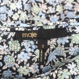 Maje Ruffled Collar Top Blue Floral Print Cotton Size 3 Long Sleeve Blouse
