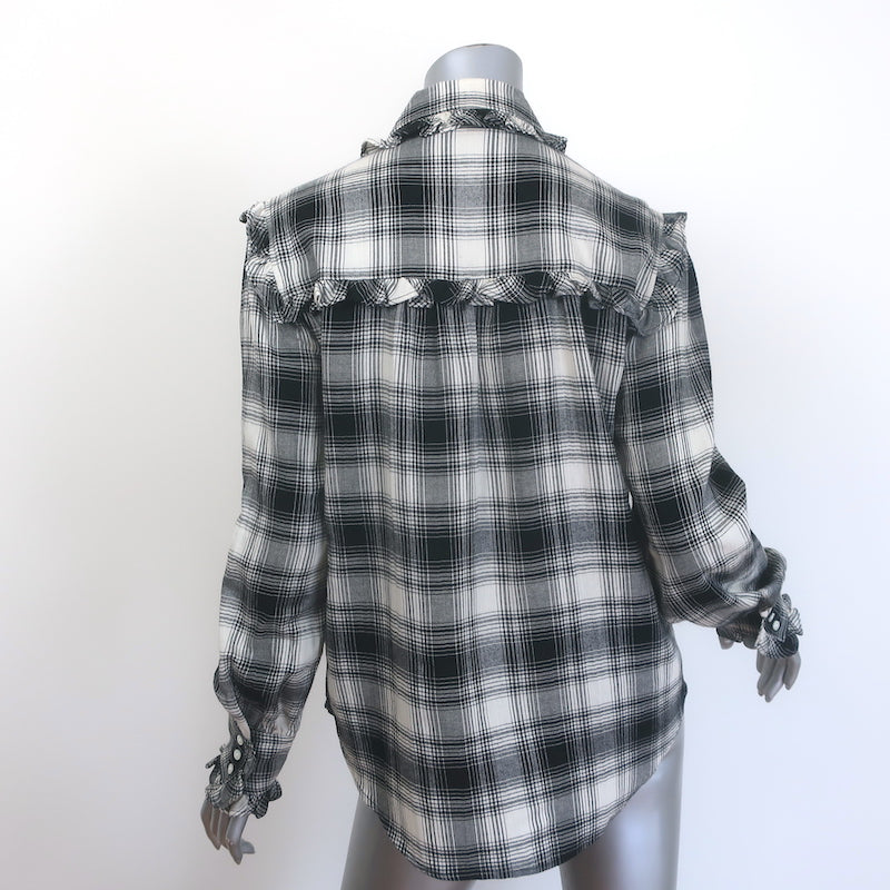 Polo Ralph Lauren Ruffle-Trim Plaid Western Shirt Black/Cream Size Medium NEW