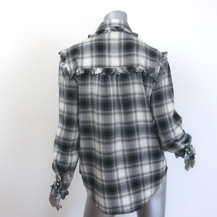 Polo Ralph Lauren Ruffle-Trim Plaid Western Shirt Black/Cream Size Medium NEW
