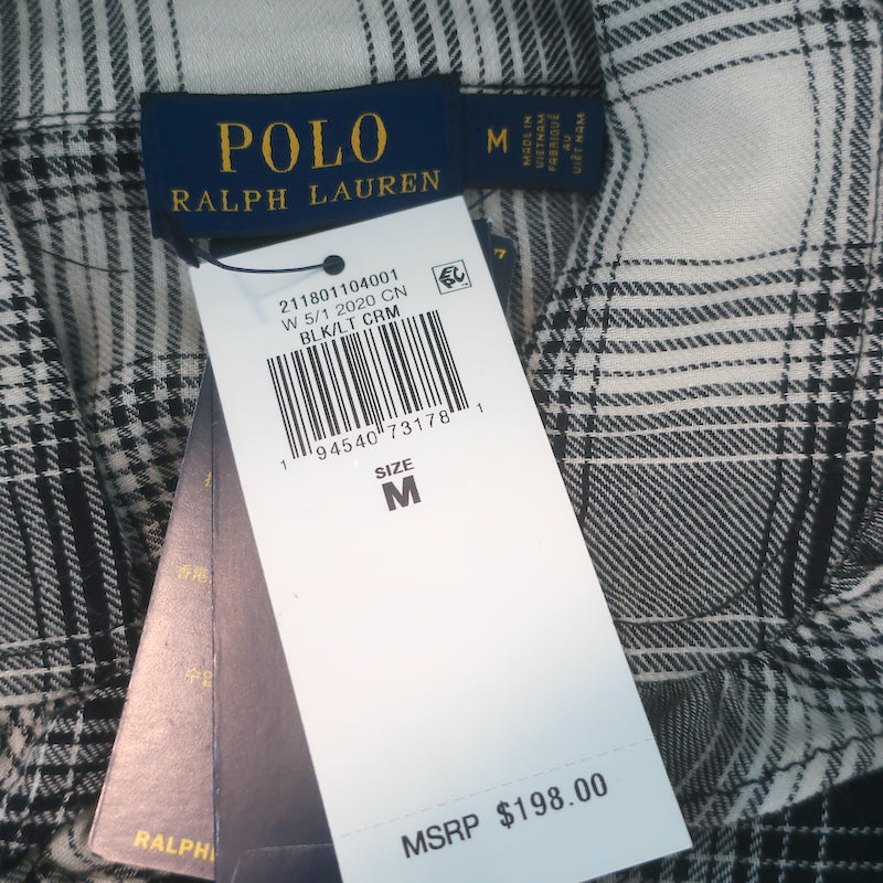 Polo Ralph Lauren Ruffle-Trim Plaid Western Shirt Black/Cream Size Medium NEW