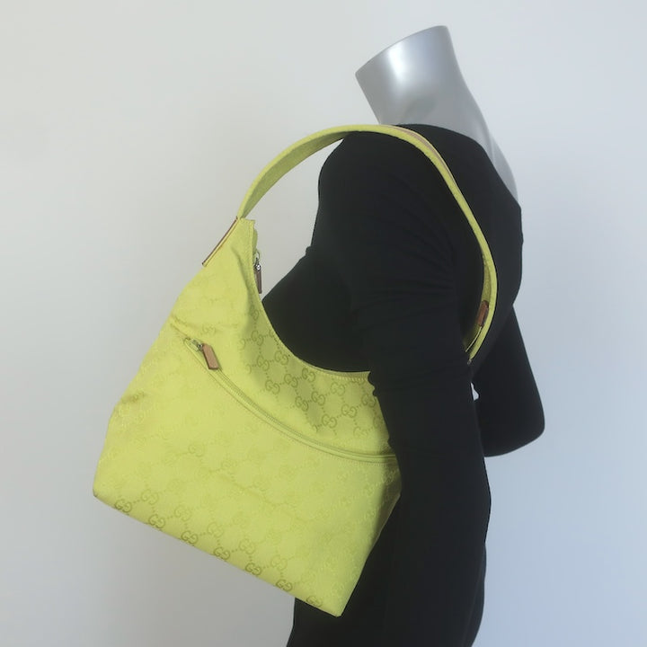 Vintage Gucci GG Monogram Canvas Front-Pocket Small Hobo Bag Chartreuse