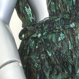 Ulla Johnson Fiona Tiered Tie-Back Printed Gown Dark Green Metallic Size 8 NEW