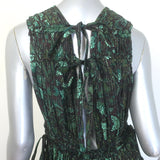Ulla Johnson Fiona Tiered Tie-Back Printed Gown Dark Green Metallic Size 8 NEW