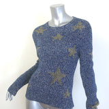 Valentino Star Intarsia Metallic Ribbed Knit Sweater Blue/Gold Size Large
