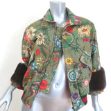 Gucci Flora Snake Mink-Cuff Denim Bomber Jacket Olive Size 38