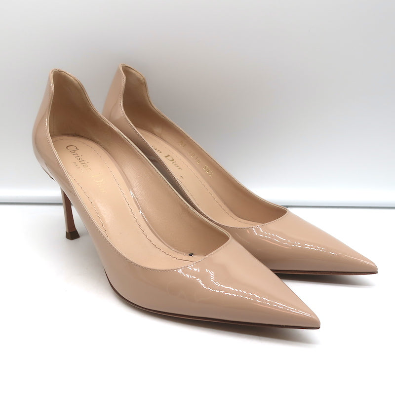 Christian Dior D-Moi Pumps Nude Patent Leather Size 38.5 Pointed