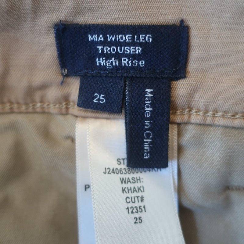 Veronica Beard Mia Wide Leg High Rise Trousers Khaki Stretch Cotton Size 25 NEW