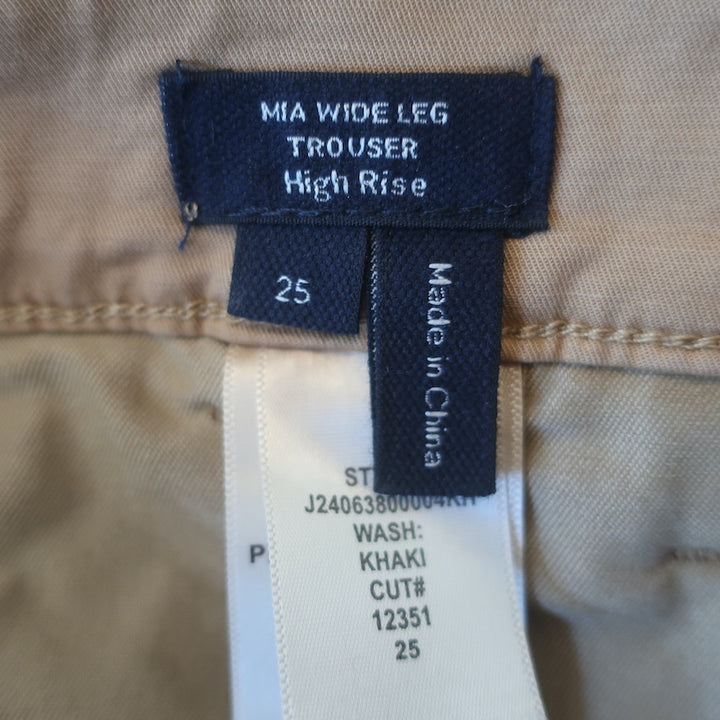 Veronica Beard Mia Wide Leg High Rise Trousers Khaki Stretch Cotton Size 25 NEW