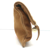 Clare V. Foldover Clutch Bag Camel Leather with Neon Pink Stripe