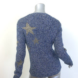 Valentino Star Intarsia Metallic Ribbed Knit Sweater Blue/Gold Size Large