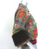 Gucci Flora Snake Mink-Cuff Denim Bomber Jacket Olive Size 38