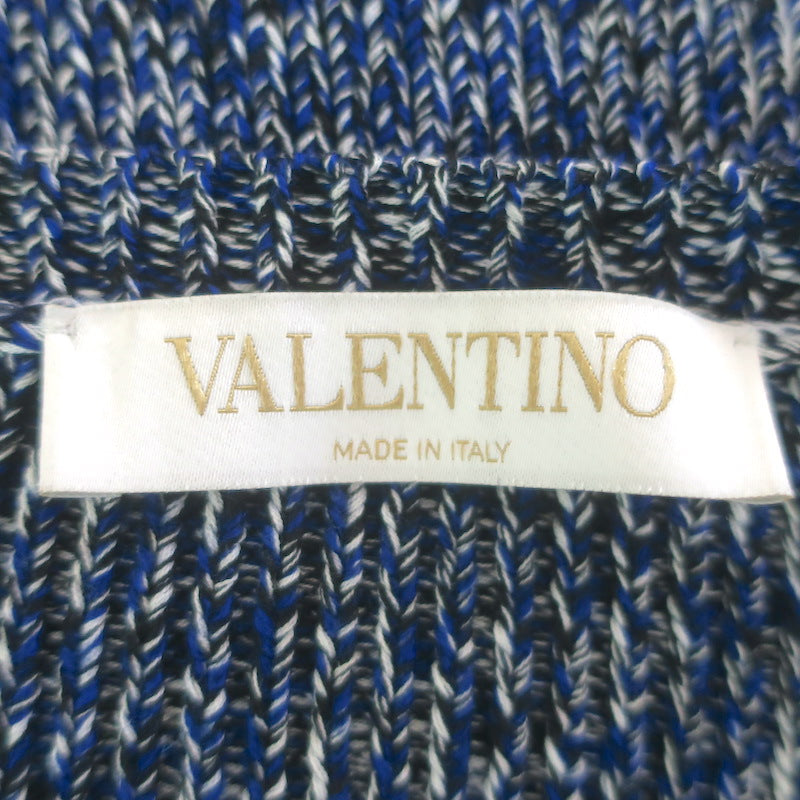 Valentino Star Intarsia Metallic Ribbed Knit Sweater Blue/Gold Size Large
