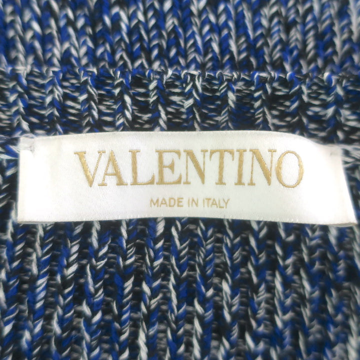 Valentino Star Intarsia Metallic Ribbed Knit Sweater Blue/Gold Size Large