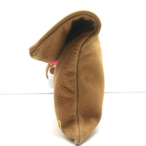 Clare V. Foldover Clutch Bag Camel Leather with Neon Pink Stripe