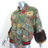 Gucci Flora Snake Mink-Cuff Denim Bomber Jacket Olive Size 38