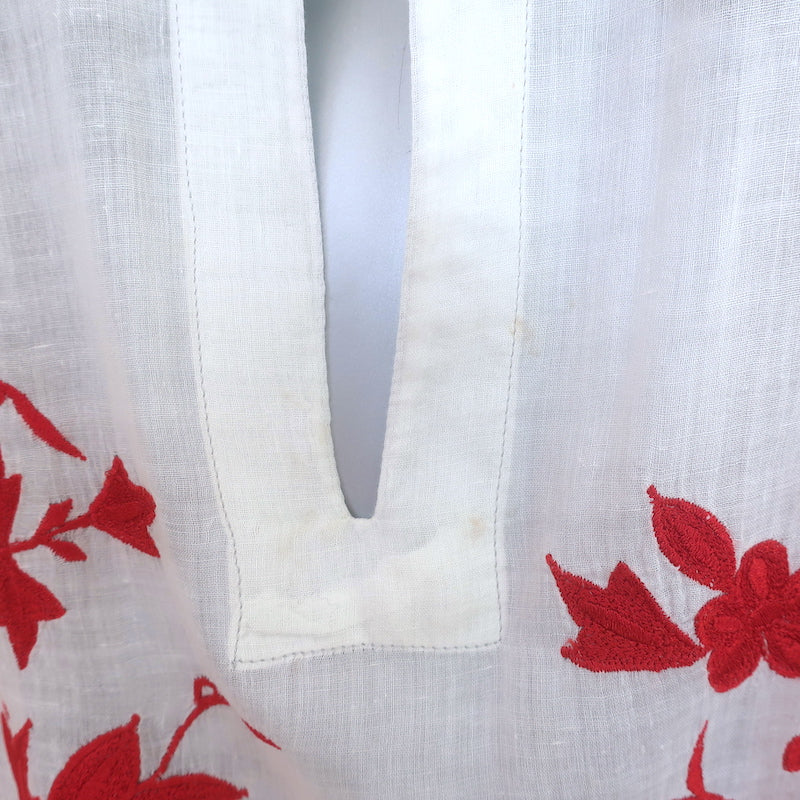 Dries Van Noten Tie-Neck Blouse White/Red Embroidered Cotton Size 40