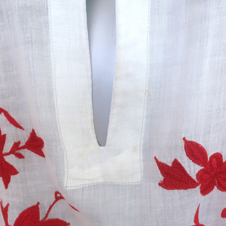 Dries Van Noten Tie-Neck Blouse White/Red Embroidered Cotton Size 40