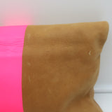 Clare V. Foldover Clutch Bag Camel Leather with Neon Pink Stripe
